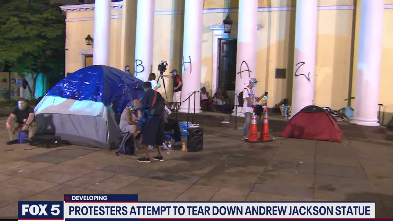Protesters try to tear down Andrew Jackson statue