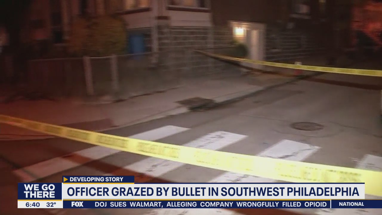 Officer grazed by bullet in Southwest Philadelphia