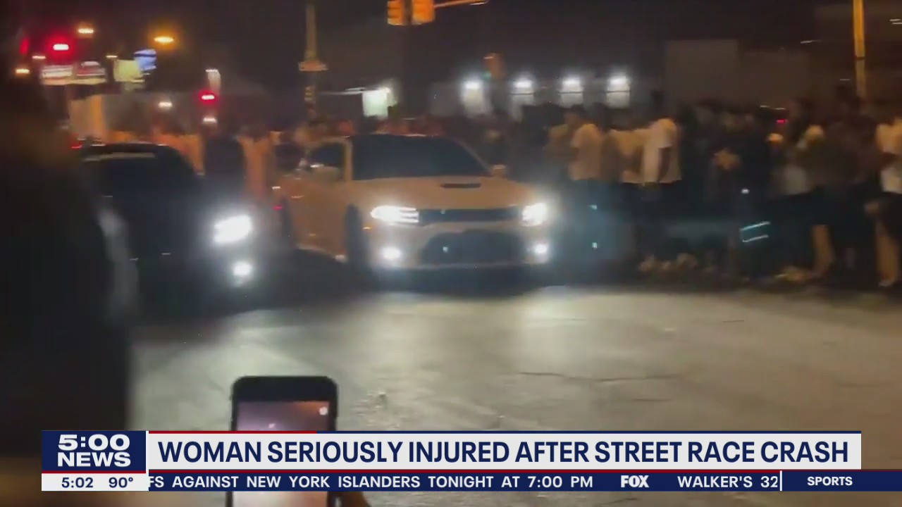 Suspects sought after illegal street race ends in crash, critically injuring woman
