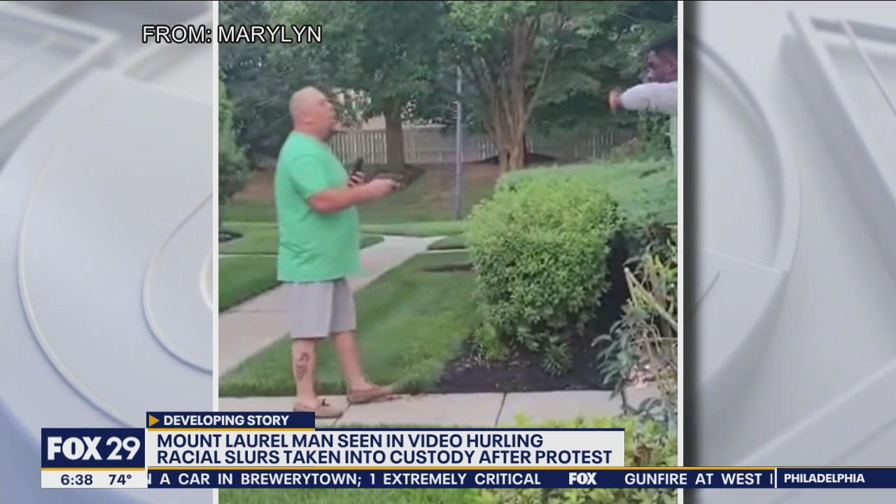 Mt. Laurel man seen in video hurling racial slurs taken into custody after day-long protest