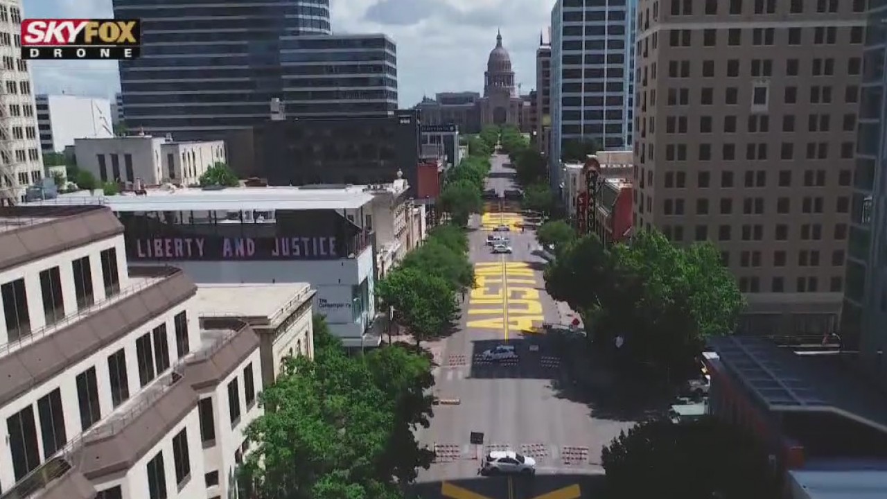 'Black Austin Matters' painted onto Congress Avenue in downtown Austin