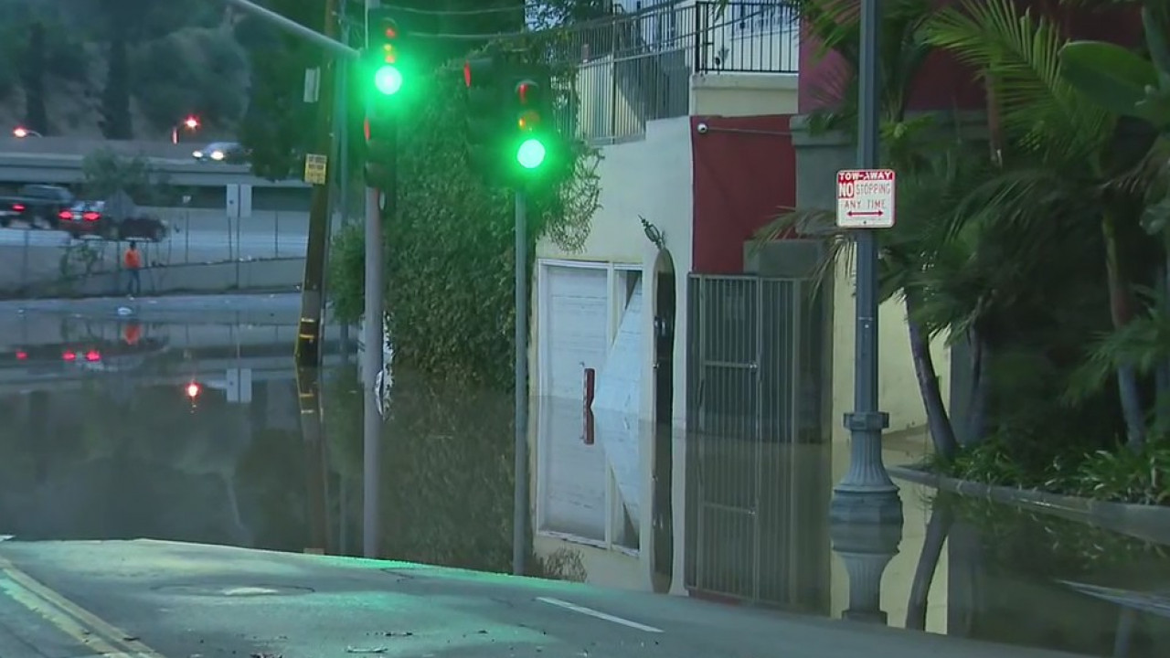 Water main break causes flooding on Cahuenga Blvd. in Hollywood