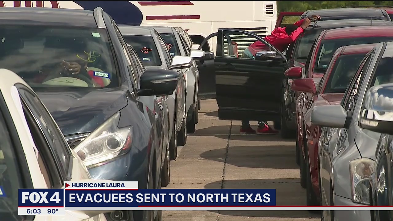Numerous buses, cars with Hurricane Laura evacuees arriving in North Texas