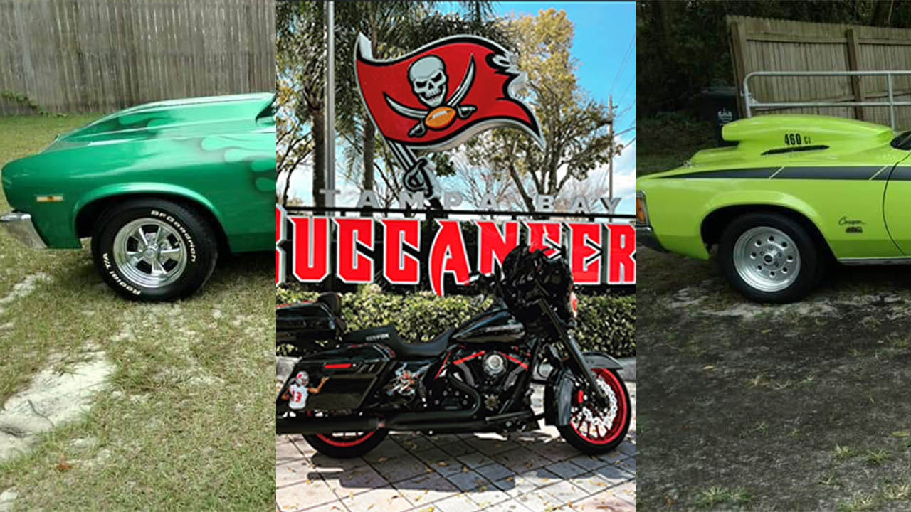 Great Rides: 1972 Mercury Cougar, 1972 Pontiac Ventura, and Bucs Harley Davidson