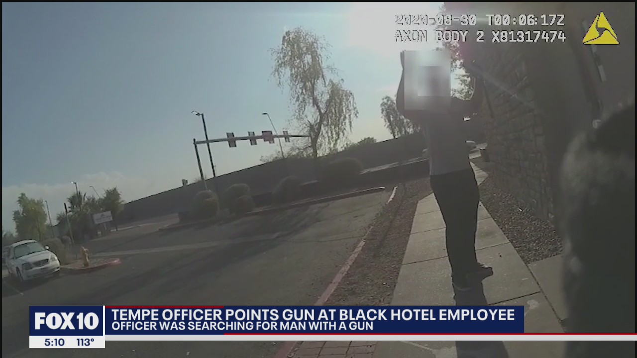 Body camera video shows Tempe police officer pointing gun at Black hotel employee