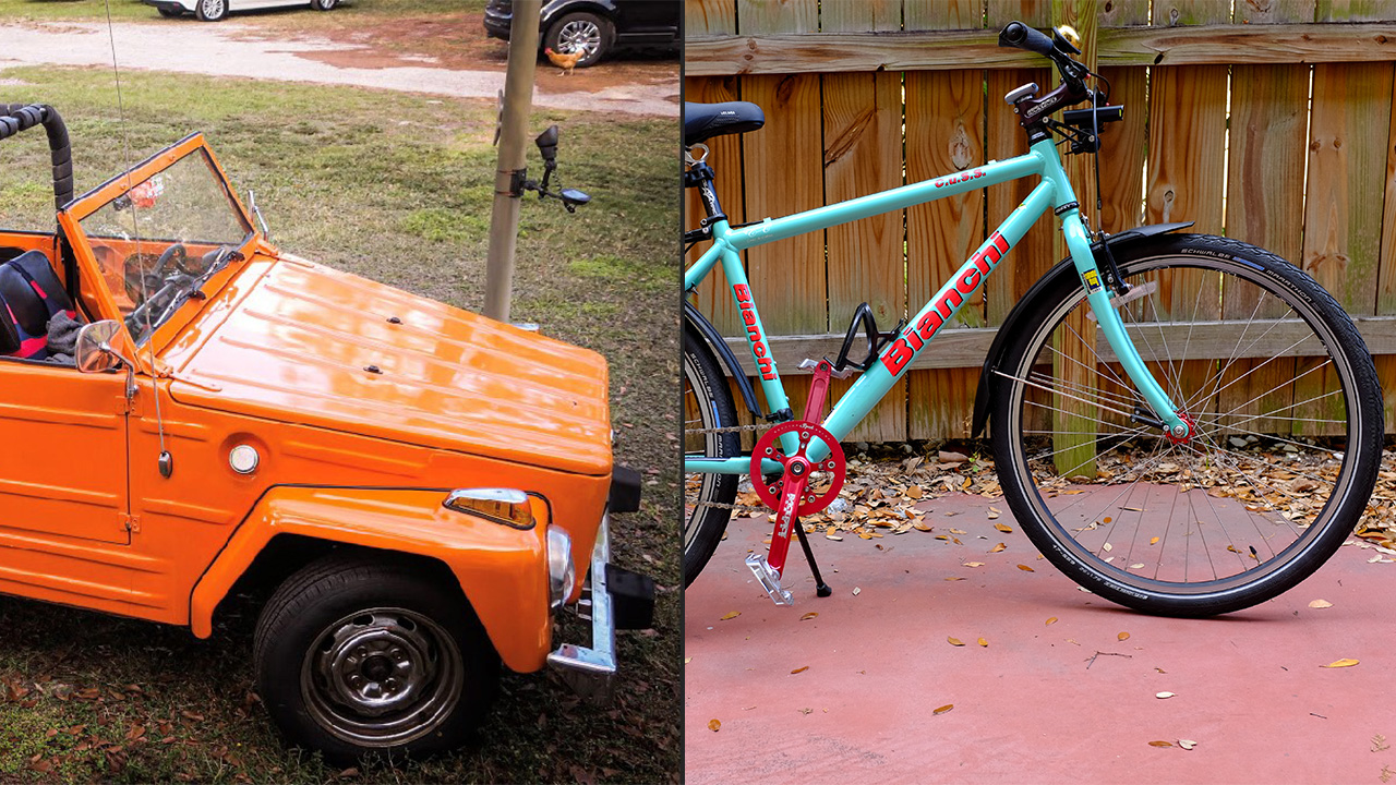 Great Rides: 1974 VW Thing and 2011 Bianchi single-speed trail bike