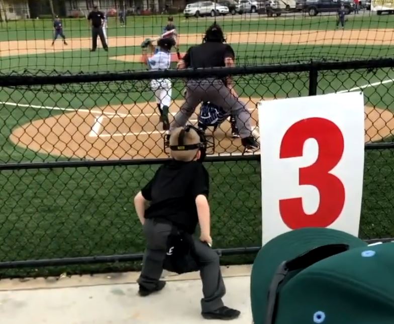 Boy steals the show by imitating umpire at baseball game