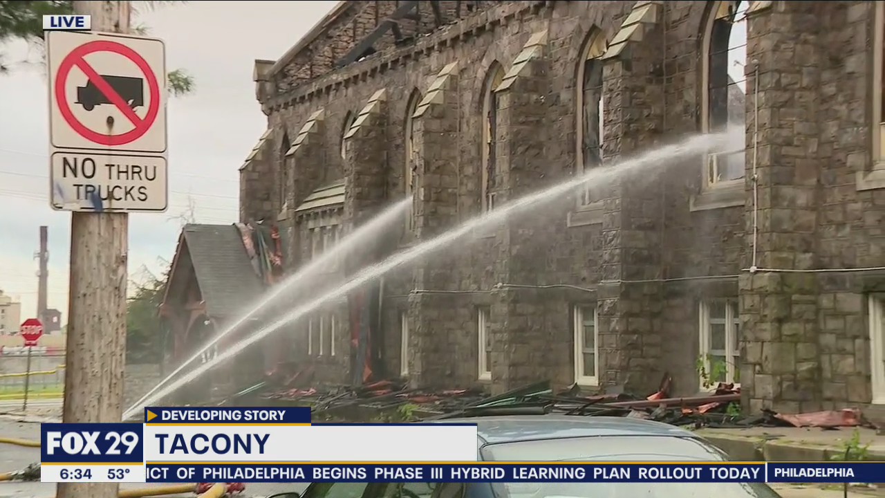 Crews battle 2-alarm fire at defunct St. Leo's Church in Tacony