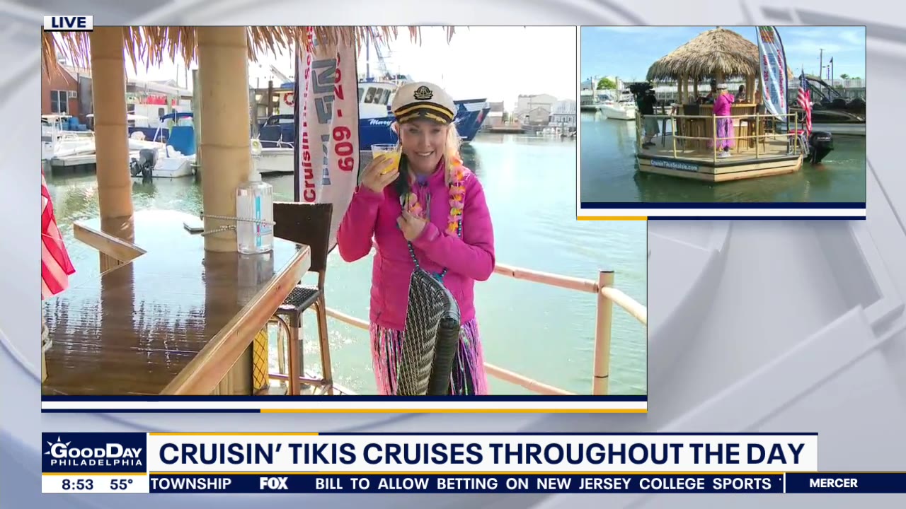Booze cruise at the Jersey shore on a tiki bar boat