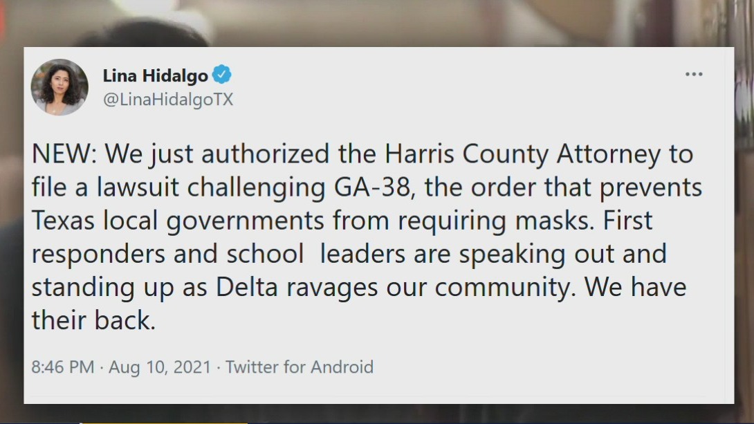 Harris County to file lawsuit over mask mandate ban