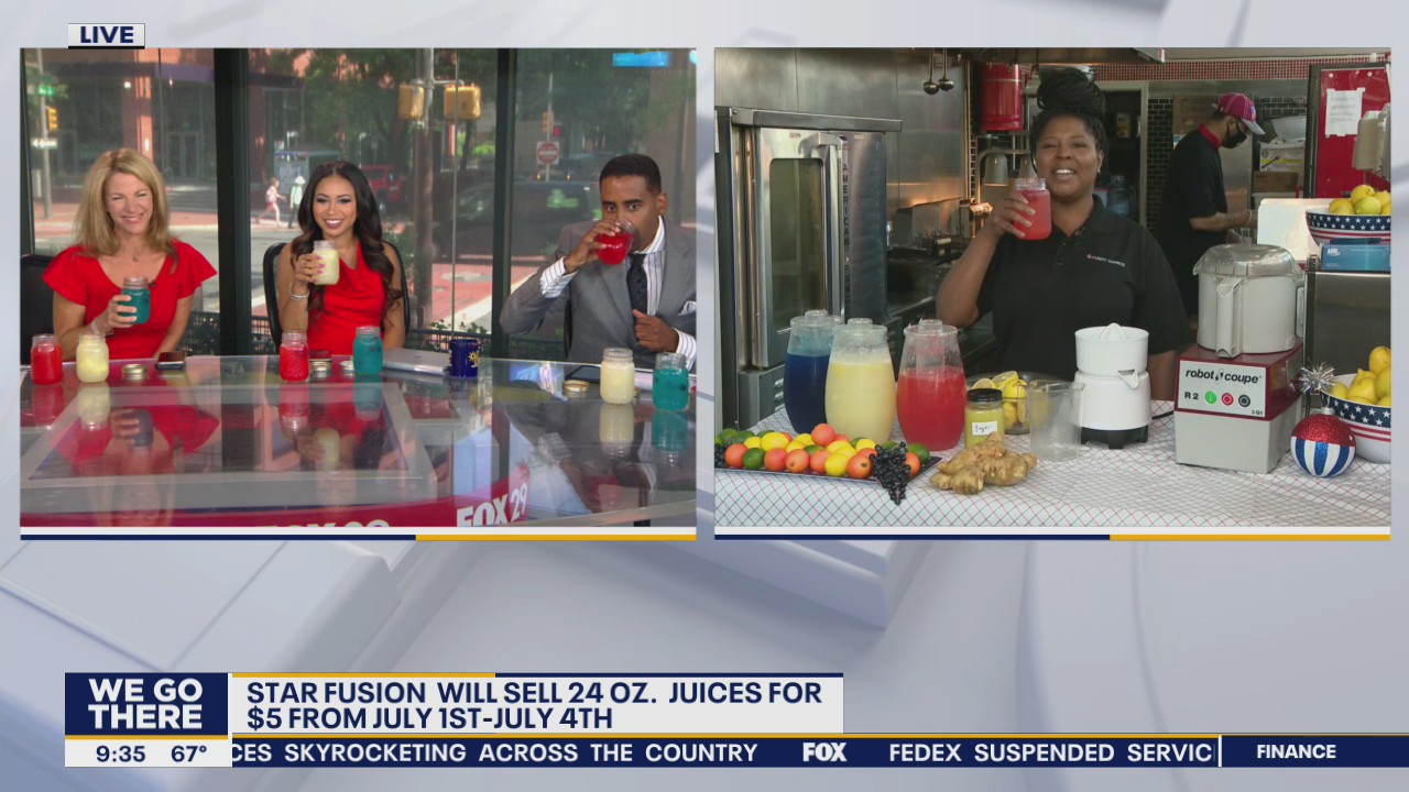 Star Fusion offering red, white, and blue ginger juices