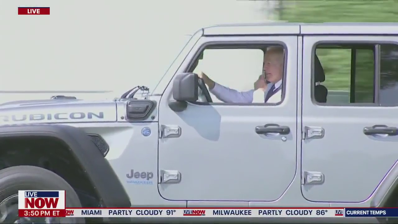 Exiting in style: President Biden leaves remarks to do laps in electric vehicle