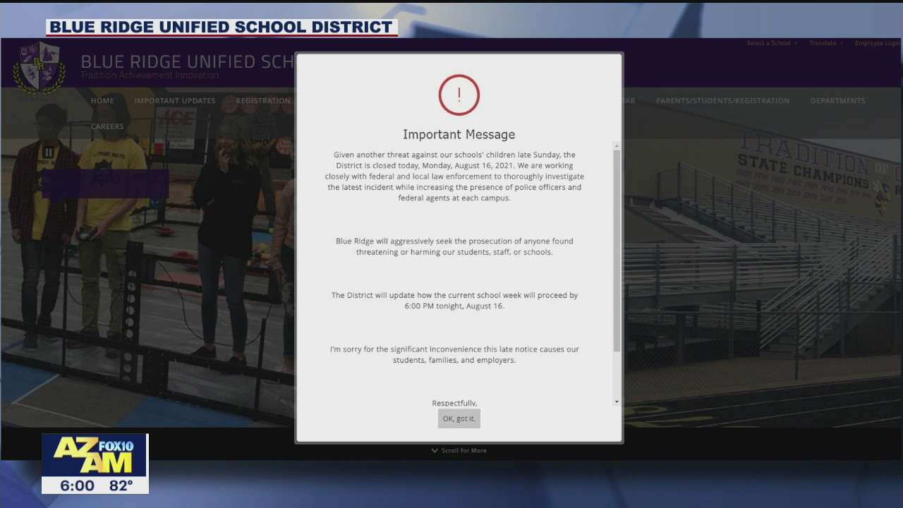 Blue Ridge Unified School District campuses remain closed due to unspecified threats