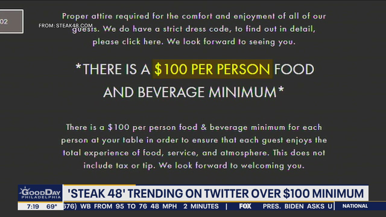 Steak 48 restaurant draws criticism over 100 dollar per person minumum