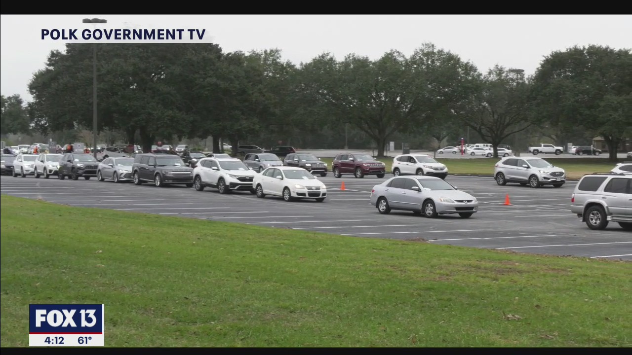 Cars line up for vaccine appointments in Polk County