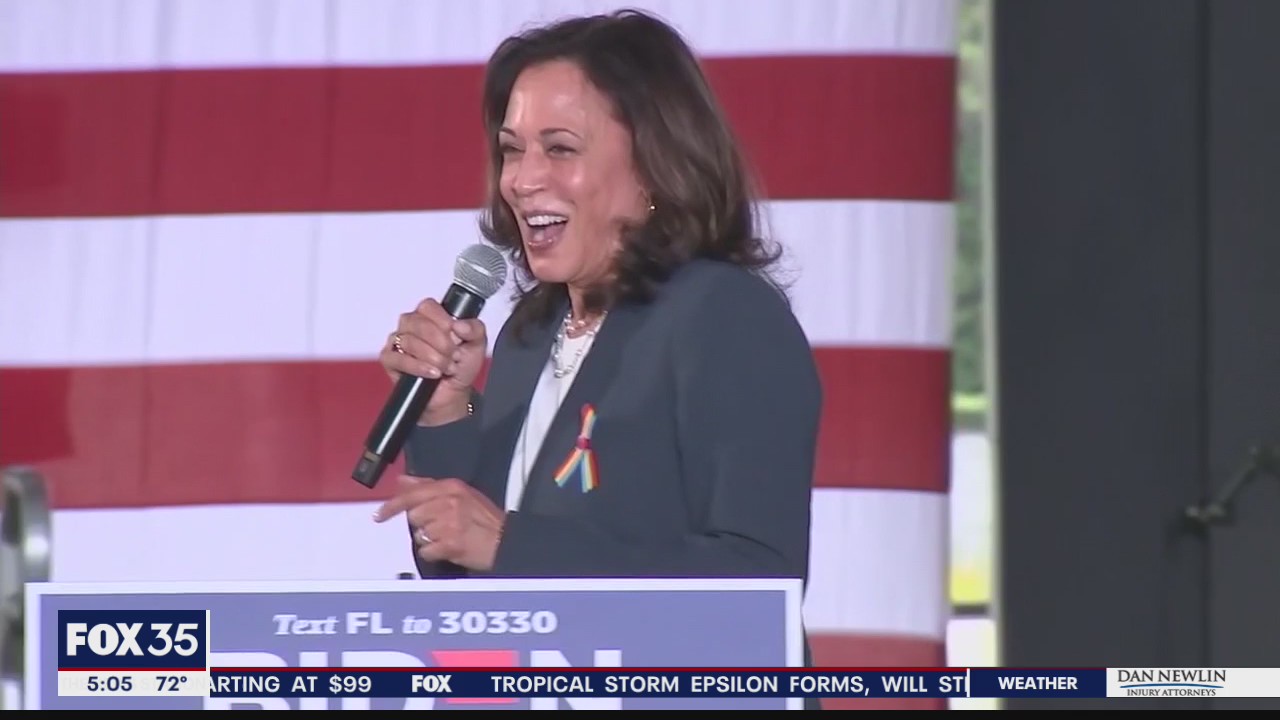 VP candidate Kamala Harris holds drive-in rally
