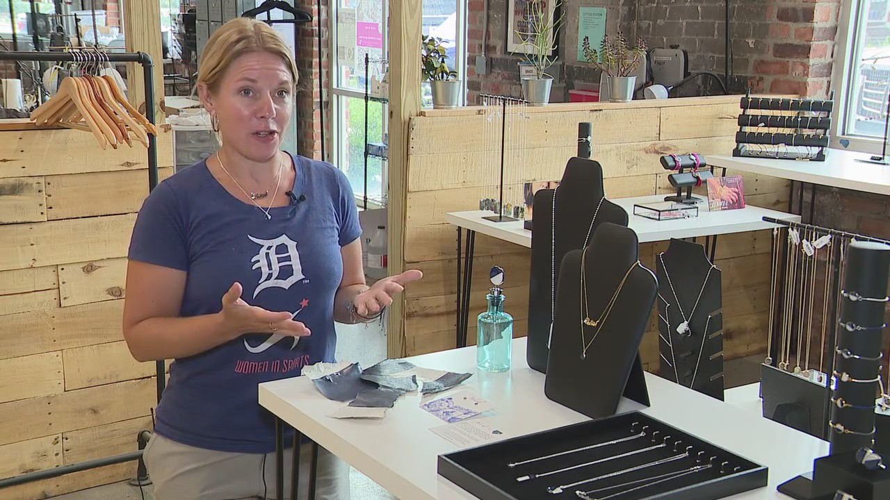 Re-purposed parts of Comerica Park Tigers dugout turned into jewelry