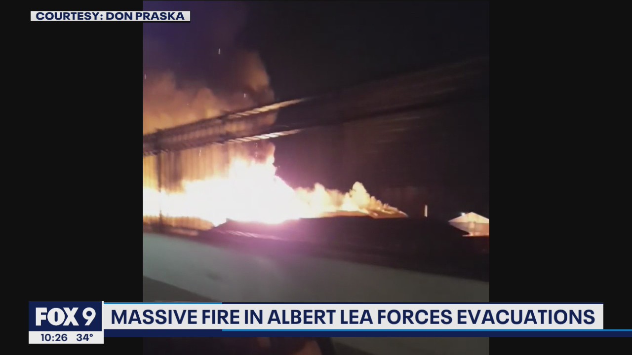 Nearby residents evacuated after large fire burns in Albert Lea, Minn.