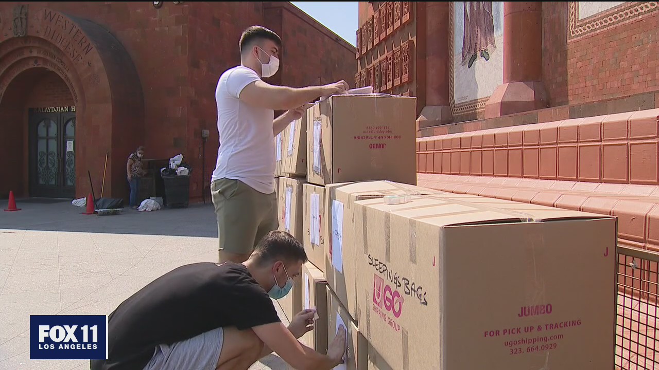 Local teenagers help gather items to send to Armenia