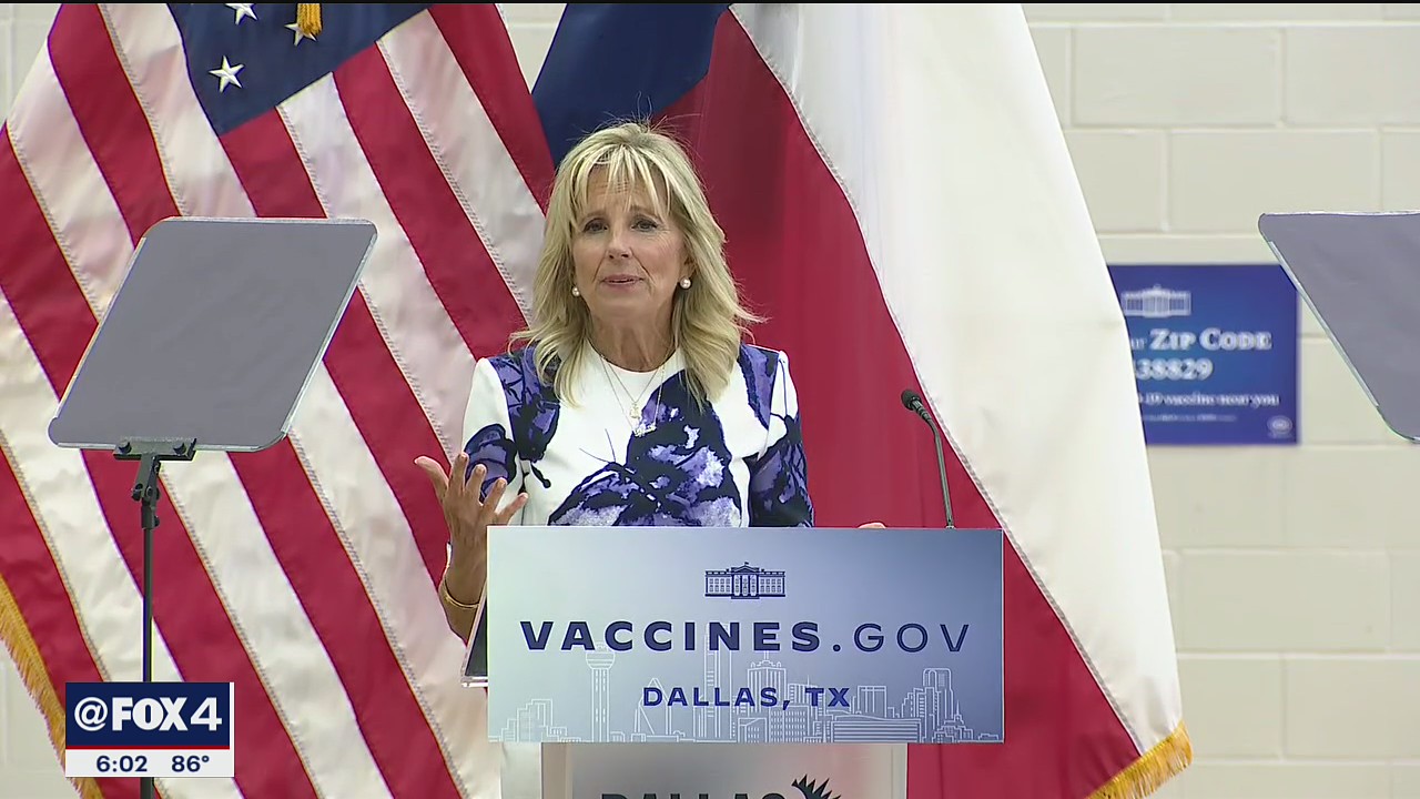 Dr. Jill Biden promotes COVID-19 vaccines in Dallas