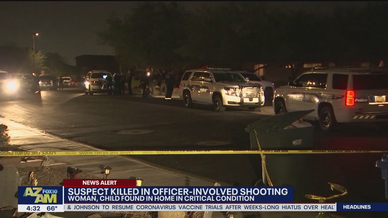Suspect killed in Phoenix police shooting; woman, child found inside home in critical condition