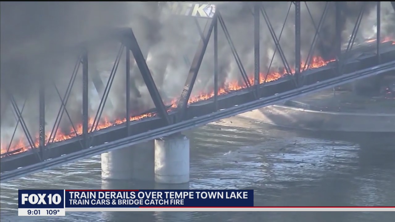 Train derailment results in fire, partial bridge collapse, and chemical leak