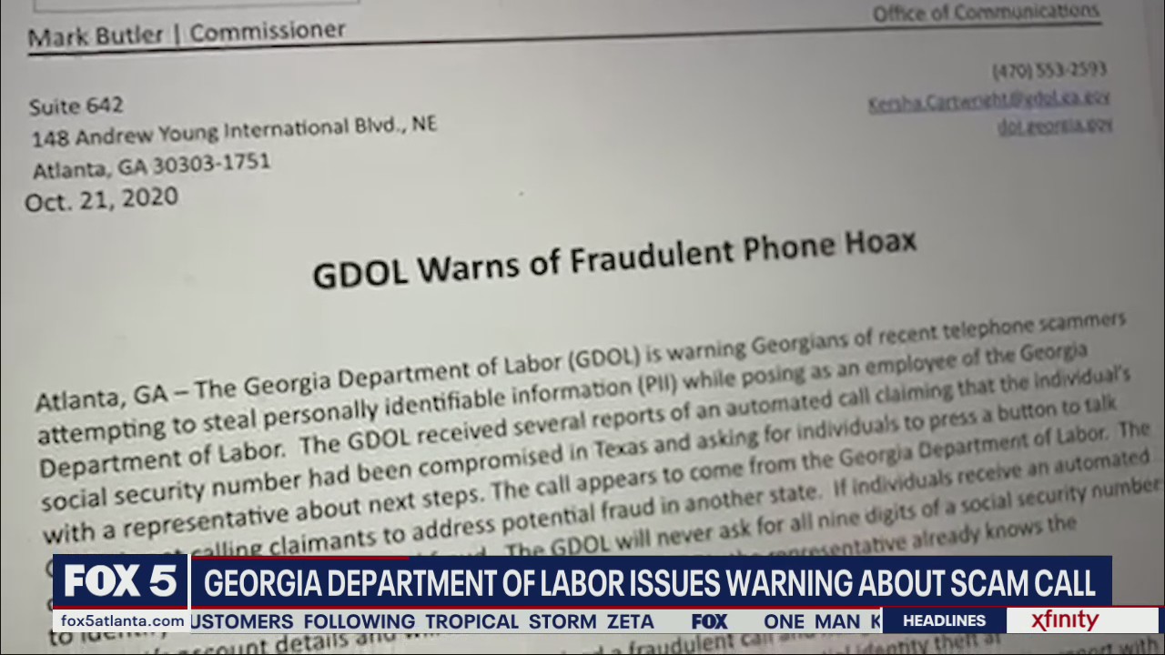 Warning about scammers posing as Georgia Department of Labor