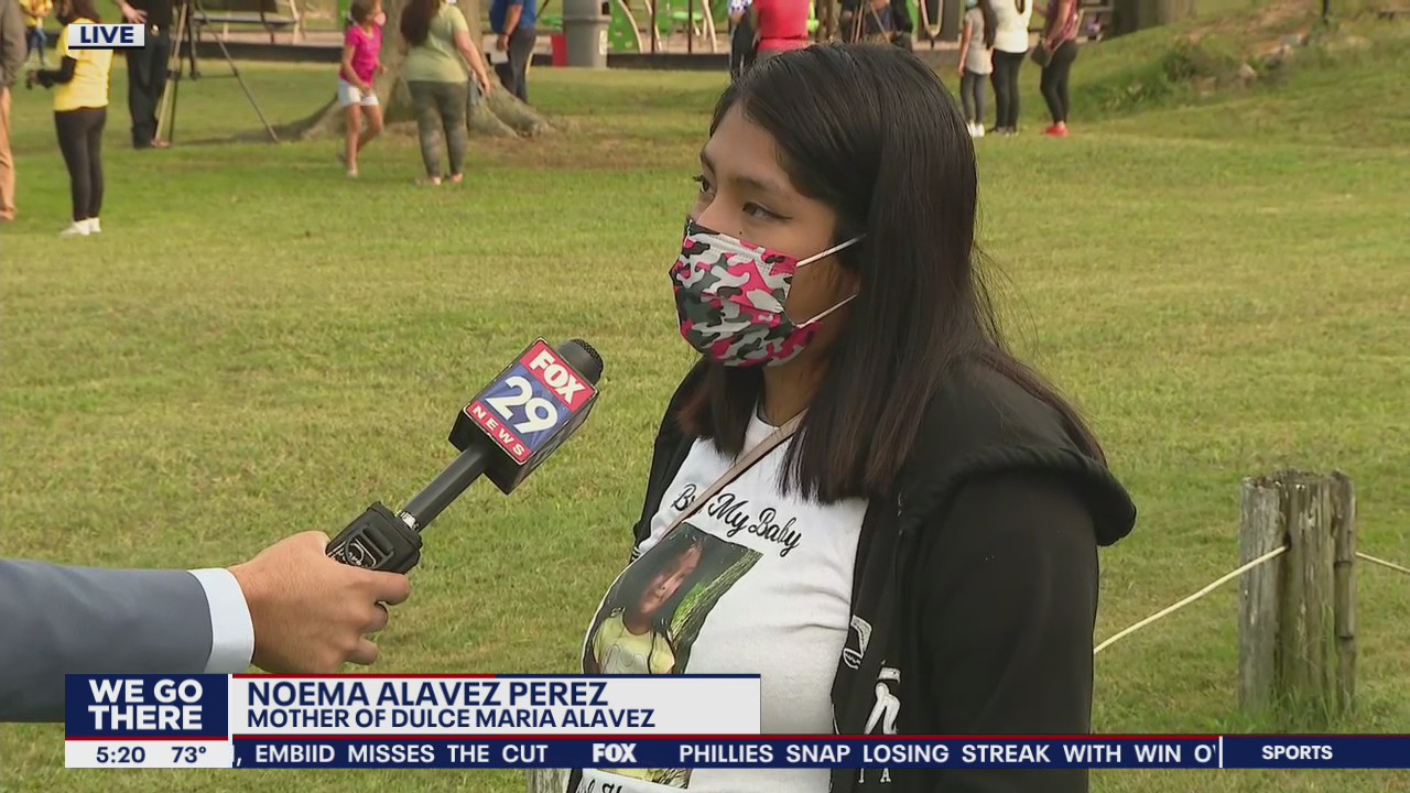 Noema Alavez Perez speaks to FOX 29 during vigil at Bridgeton City Park