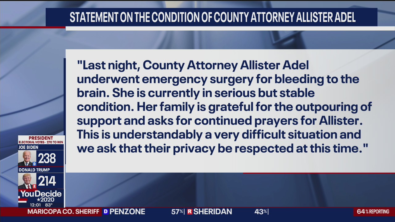 Maricopa County Attorney Allister Adel undergoes emergency surgery for brain hemorrhaging
