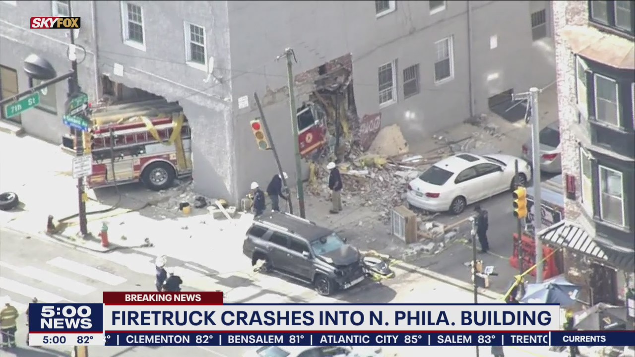 Fire truck crashes into building in North Philadelphia