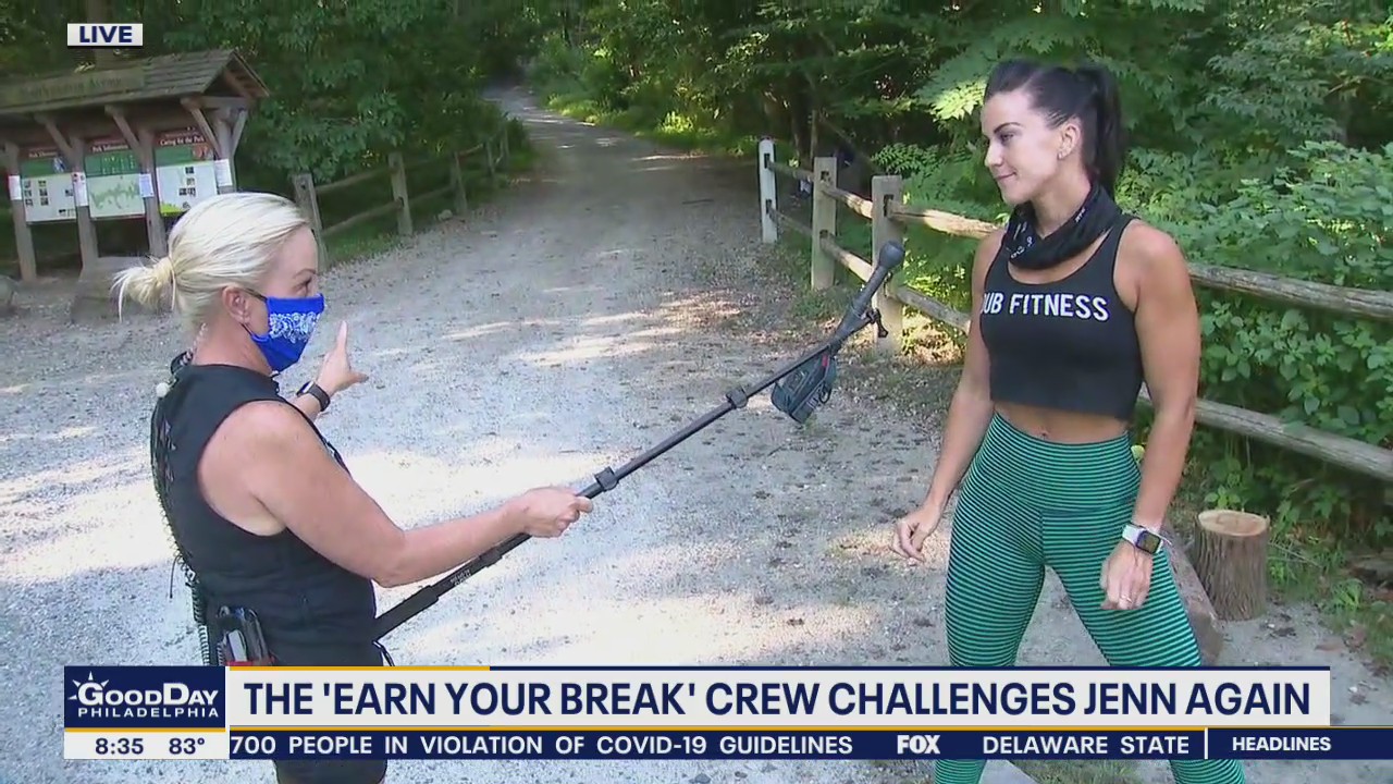 The Earn Your Break Crew challenges Jenn to complete the log challenge