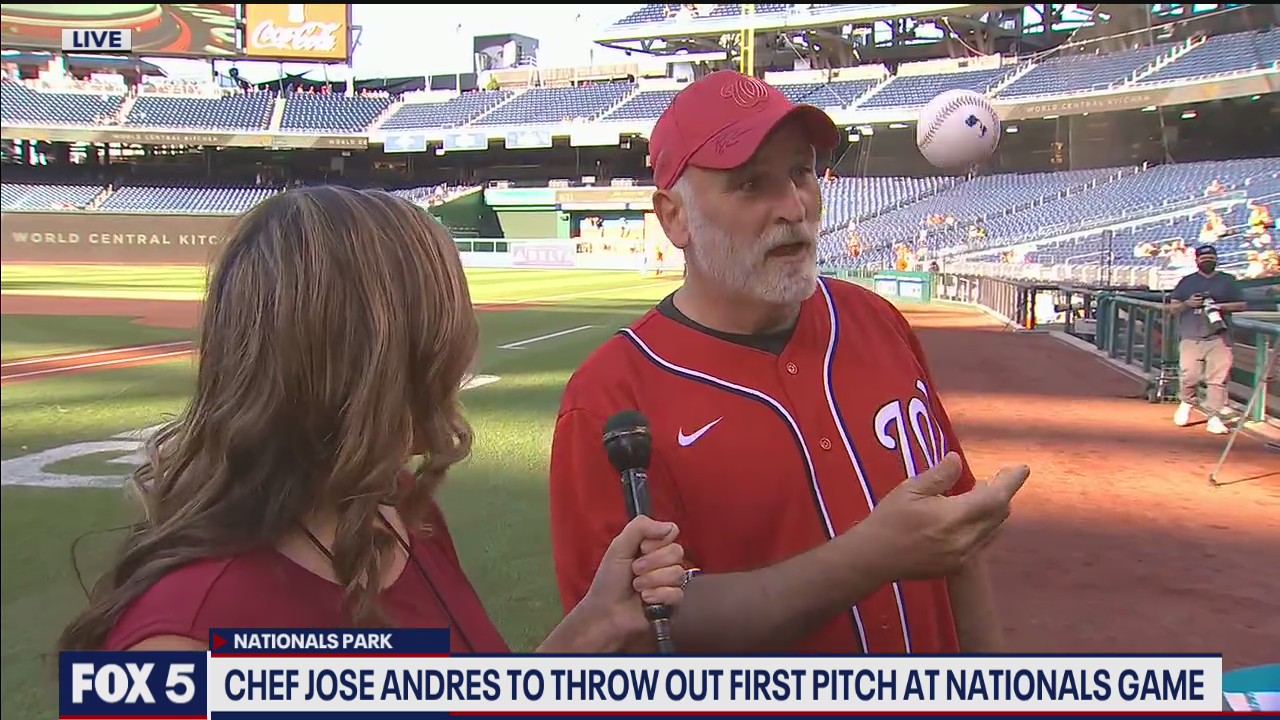 Jose Andres throws the first pitch at Nationals Park