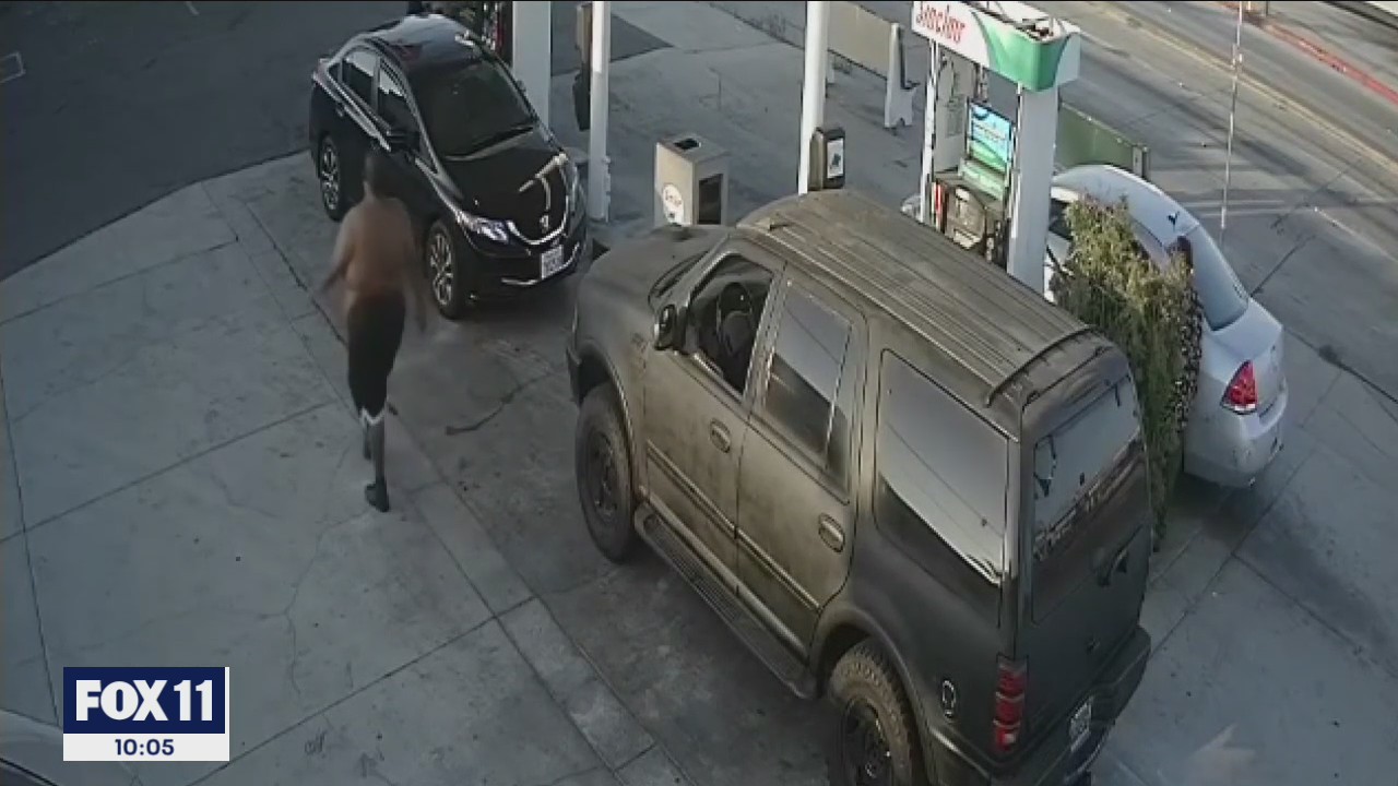 Man seen on camera violently beating woman at Gardena gas station, police searching for suspect