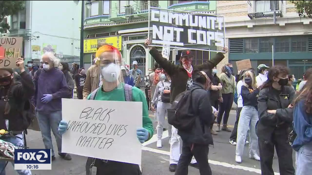 Homeless activists march through San Francisco Tenderloin, oppose settlement with UC Hastings