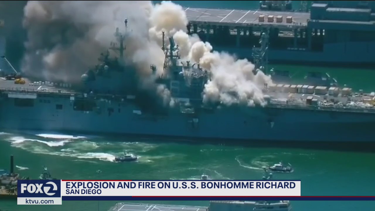 Explosion and fire on U.S.S. Bonhomme Richard