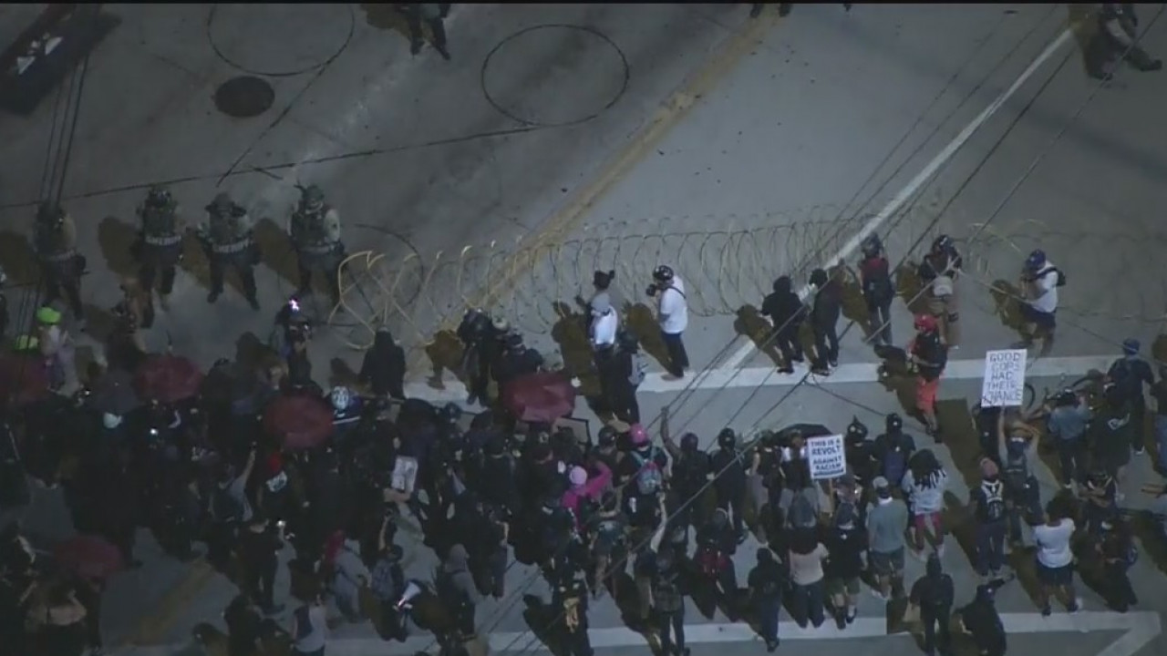 Police shooting of Jacob Blake in Wisconsin prompts second night of protests in downtown L.A.
