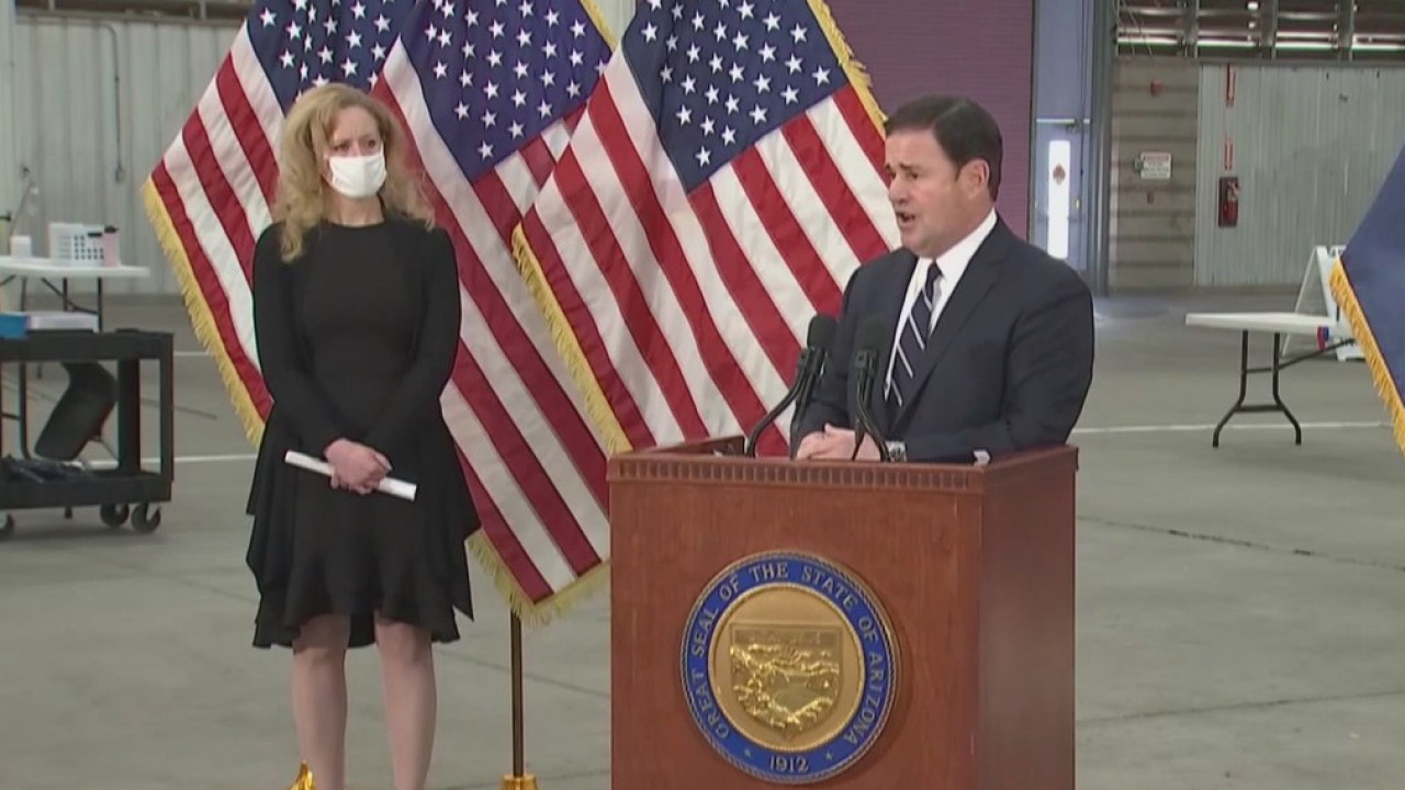 Gov. Ducey visits COVID-19 vaccine distribution operation at Arizona State Fairgrounds