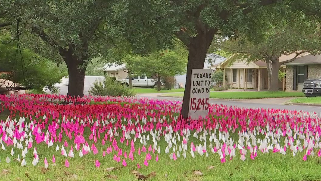 Austin artist plants over 15,000 flags in his yard for Texan COVID-19 deaths