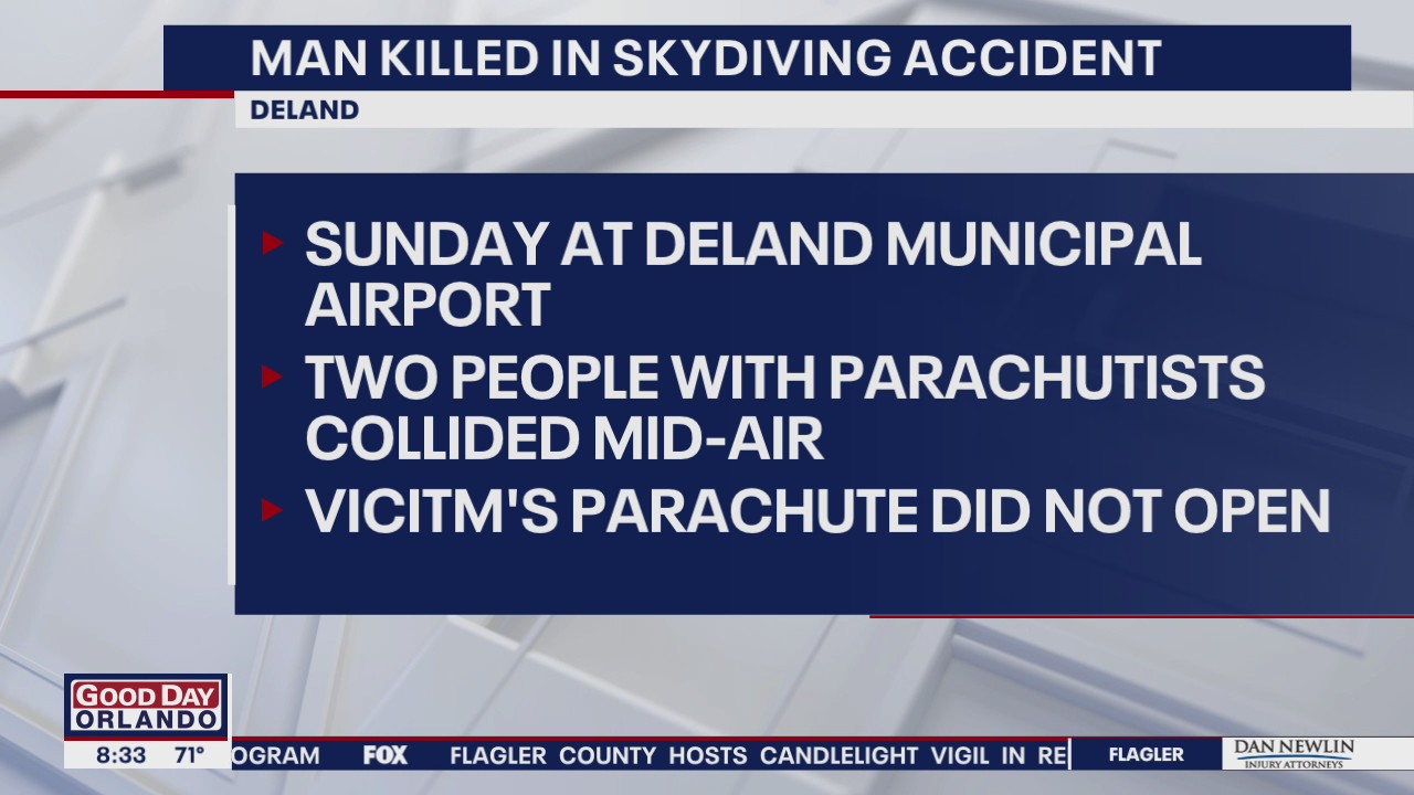 DeLand Police: 1 dead after 2 skydivers collide in air