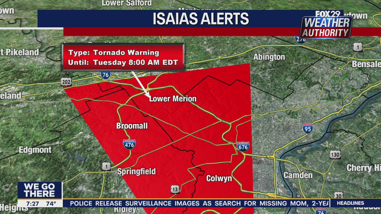 Tornado warning in effect until 8 a.m. in Philadelphia, suburban counties