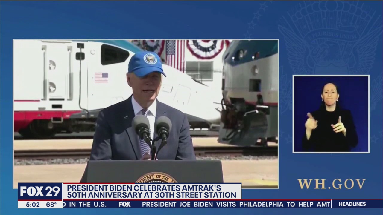 Biden visits Philadelphia to help Amtrak mark 50 years on the rails