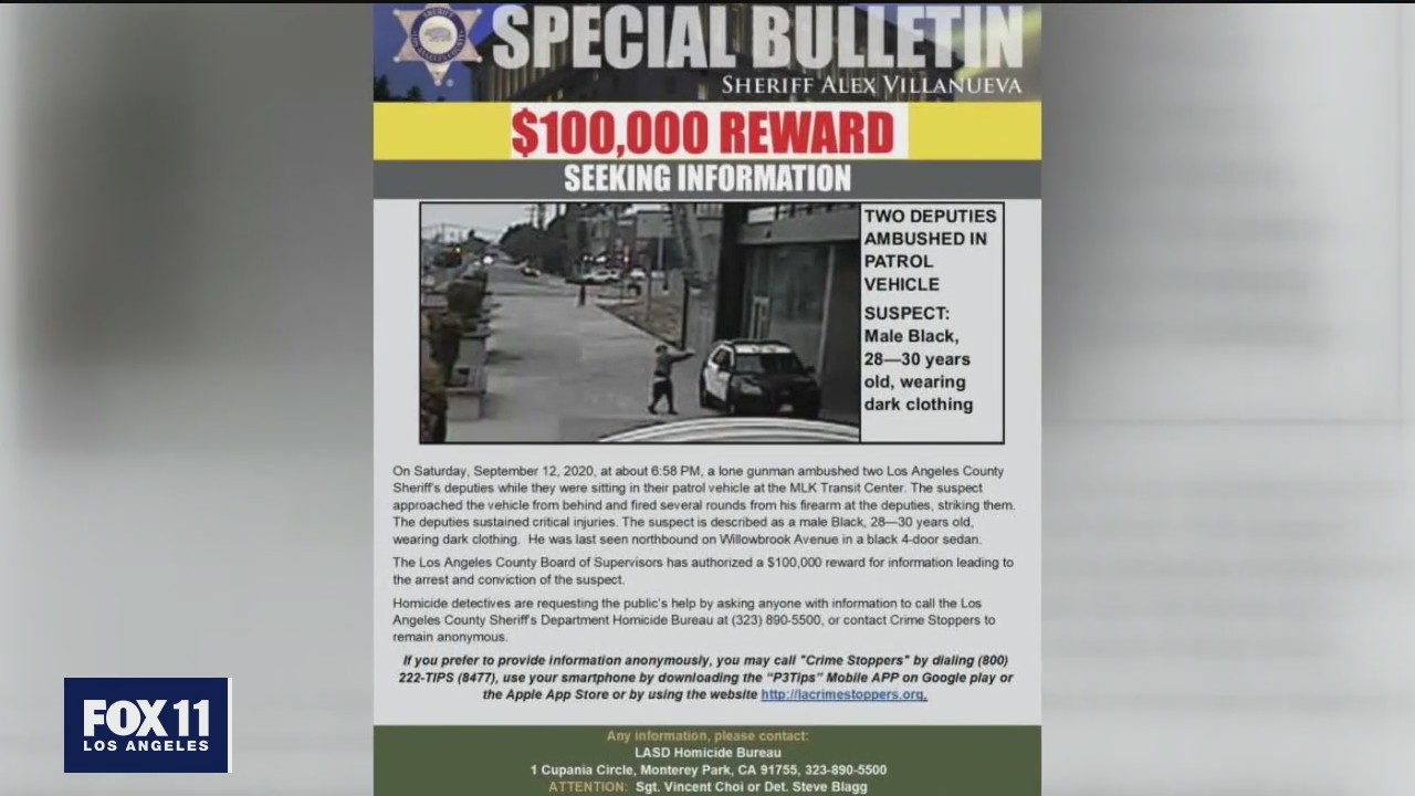 100K reward offered for information leading to the arrest of suspect who shot 2 LA deputies