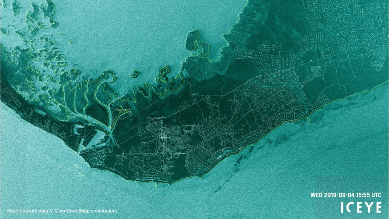 Receding flood waters from storm surge in Bahamas captured in satellite imagery