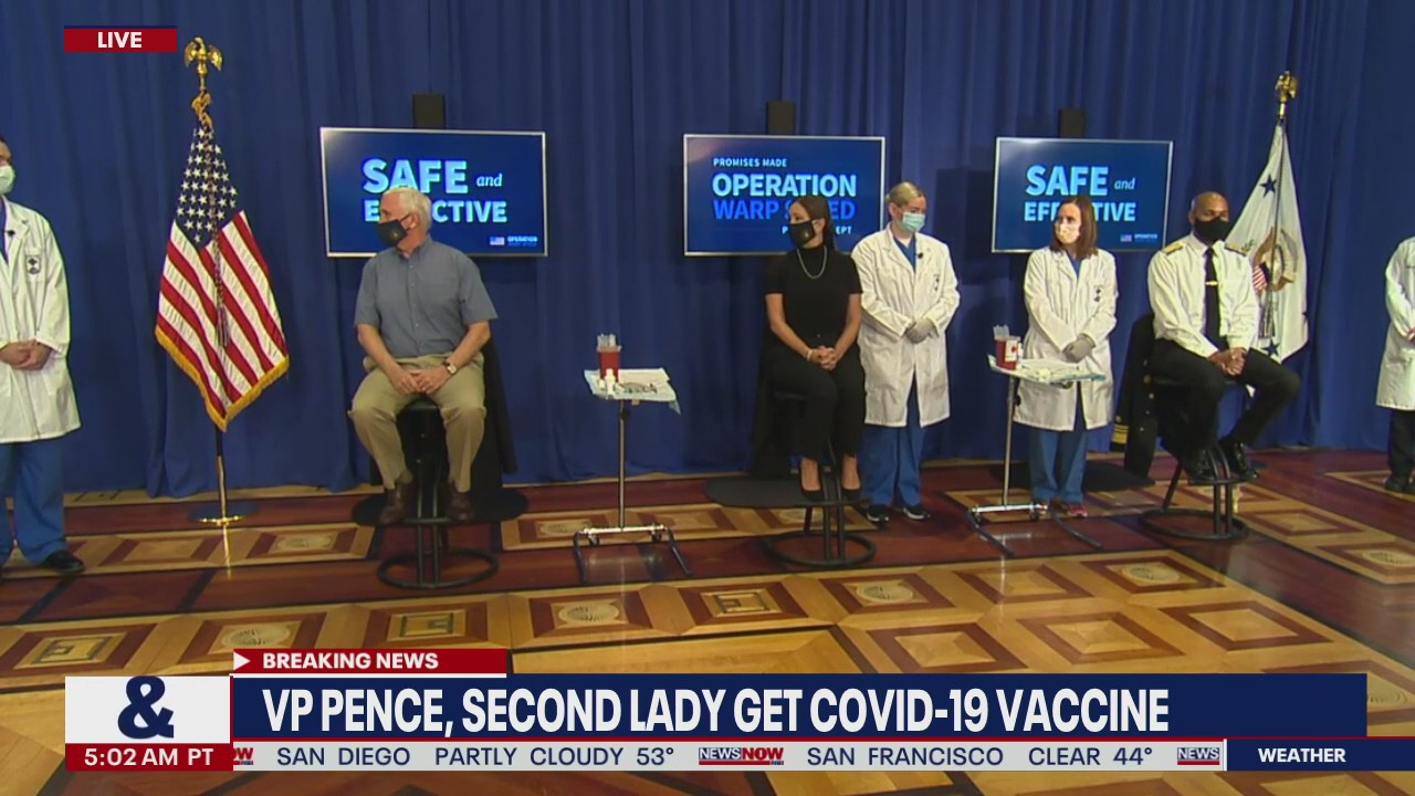 VP Mike Pence, Karen Pence and US Surgeon General Jerome Adams get COVID-19 vaccine