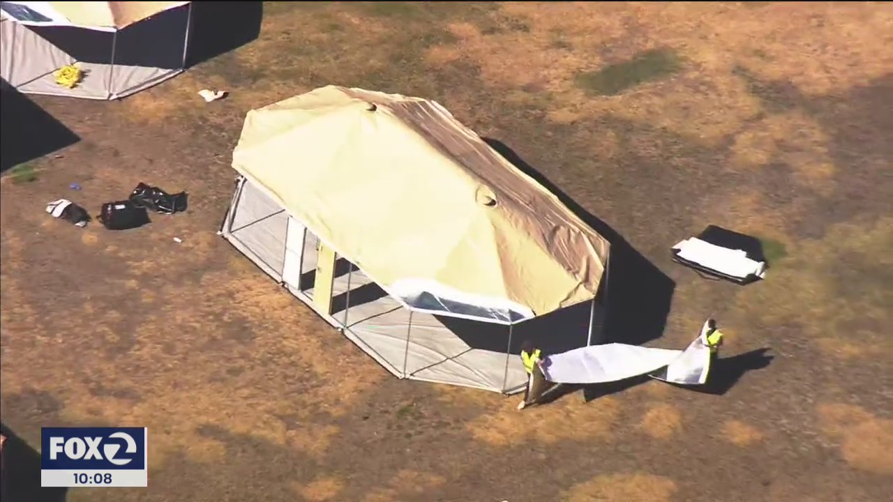 Triage tents set up on prison grounds in response to San Quentin COVID-19 outbreak