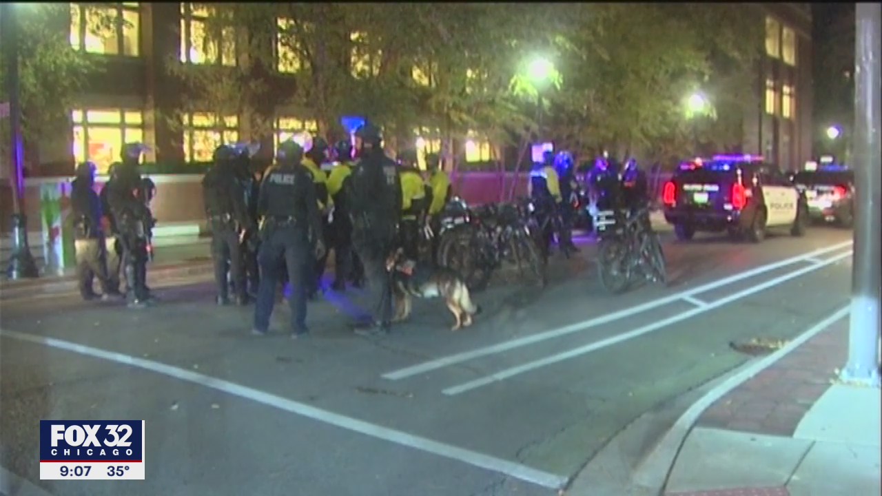 Peaceful protest in Evanston follows Saturday night clash with police