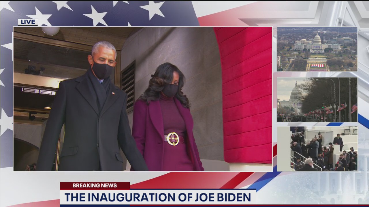Former President Barack Obama and former First Lady Michelle Obama are introduced at the inauguration