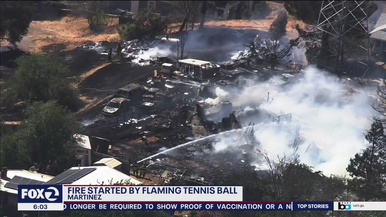 Martinez fireball started by flaming tennis ball