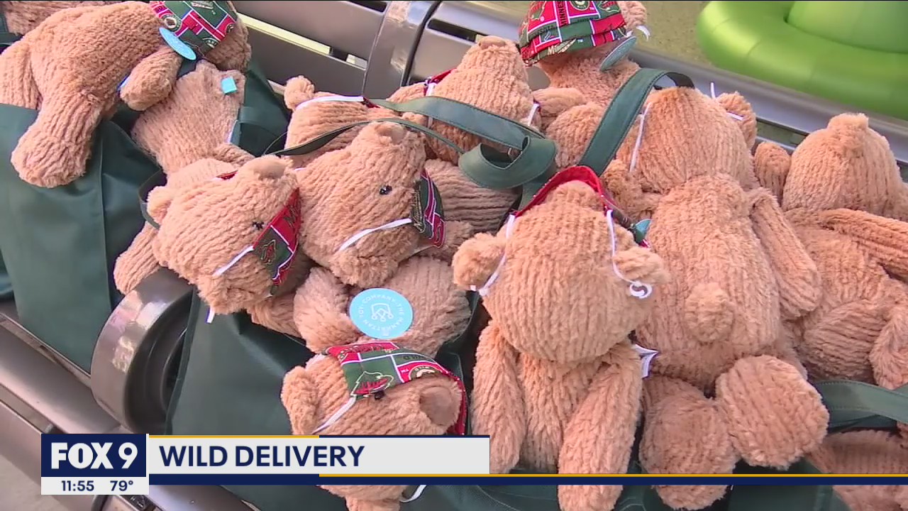 Wild staff, mascot deliver teddy bears to patients at Children's Hospital to celebrate return of hockey