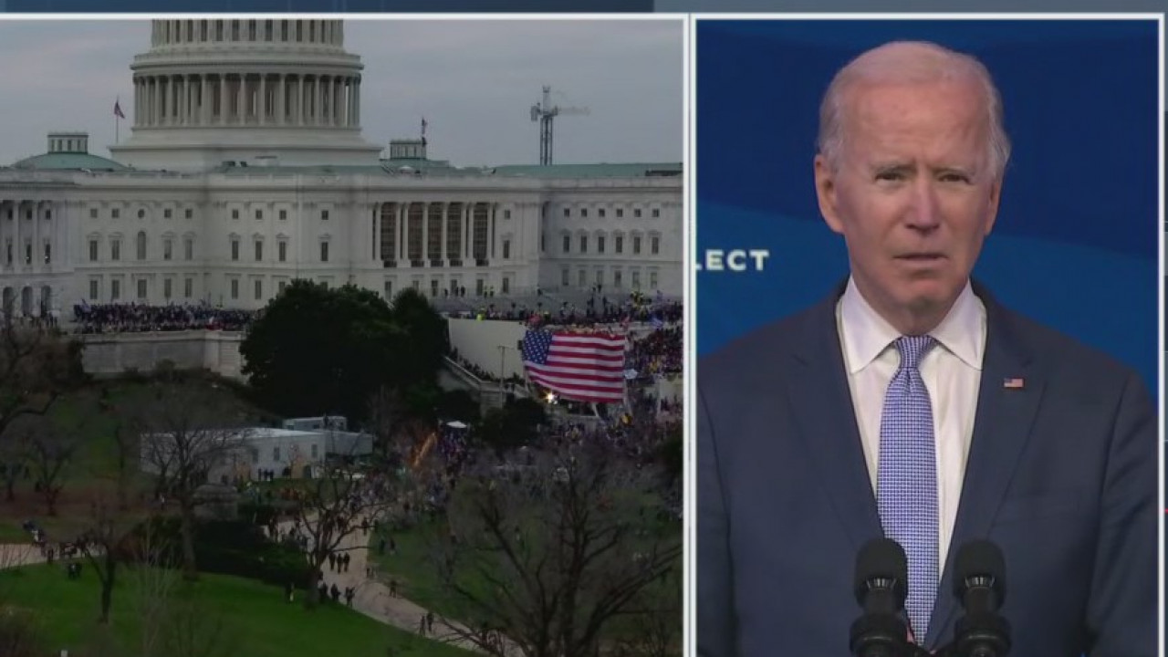 Biden calls on Trump to go on national TV as chaotic Capitol Hill protest continues